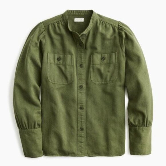 J. Crew Tops - J. Crew Point Sur Olive Green Drape Button Down Twill Shirt Blouse Top